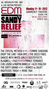 EDM for Sandy Relief benefit concert in New York City next week featuring The Crystal Method Preview